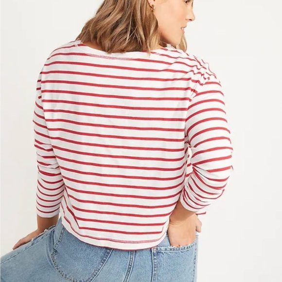 Old Navy Red White Stripe Loose Mariner Long-Sleeve Henley T-Shirt Sz M - Picture 2 of 13